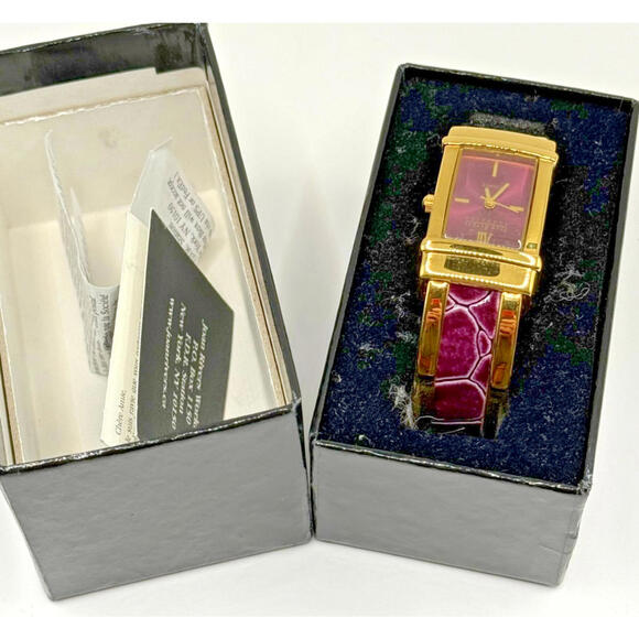 Joan Rivers Cuff Watch, Gold-tone with Purple Croc-Look Embossed Leather Band, - Picture 5 of 7
